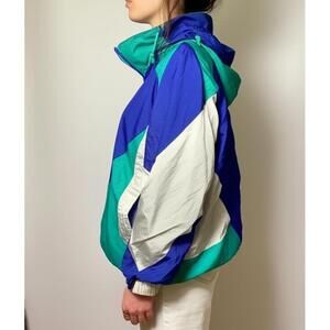 VOLLEYS SPORT Windbreaker Jacket Womens Size Small Colorblock Vintage Hooded Ret